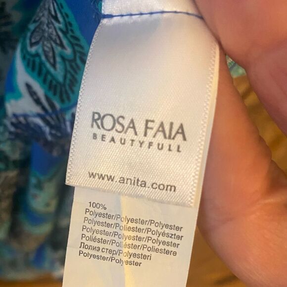 Rosa Faia Sz S Blue Green Paisley Semi-Sheer Shirred Shoulders Swim Cover-Up - Picture 10 of 11